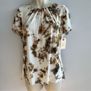 Calvin Klein Short Sleeve Tie-Dye Top in Cream & Brown